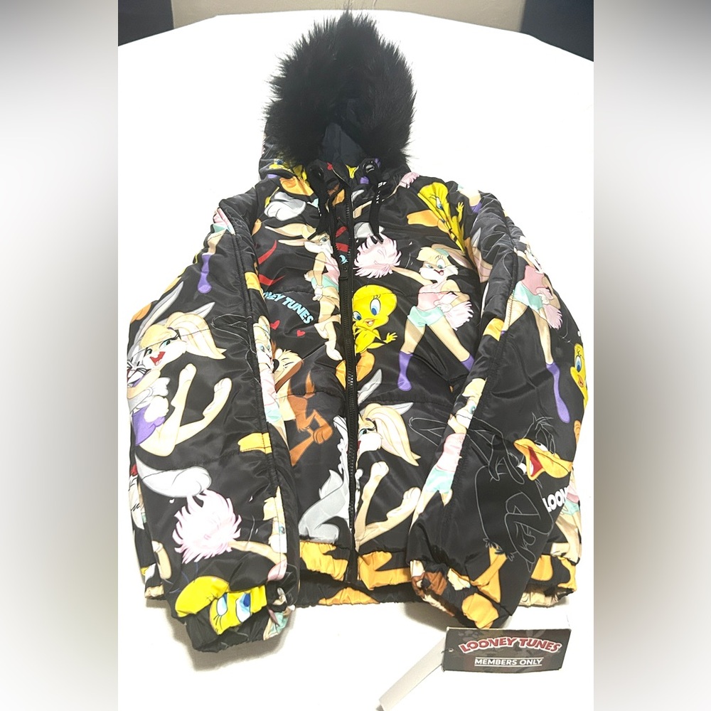 Warner Bros. Looney Tunes Members Only Hooded Puffer Jacket Junior Size Small